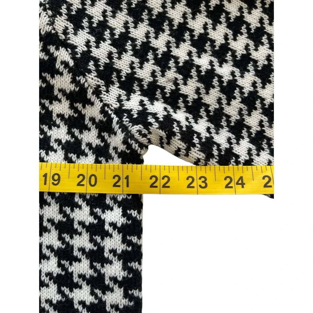 Women's Hounds Tooth Longline Coatagin Cardigan Zip Front Preppy Classic Size XL